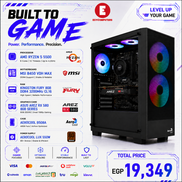 RYZEN 5-5500 GAMING PC (RX 580 8GB, RAM 8GB, SSD 128GB)