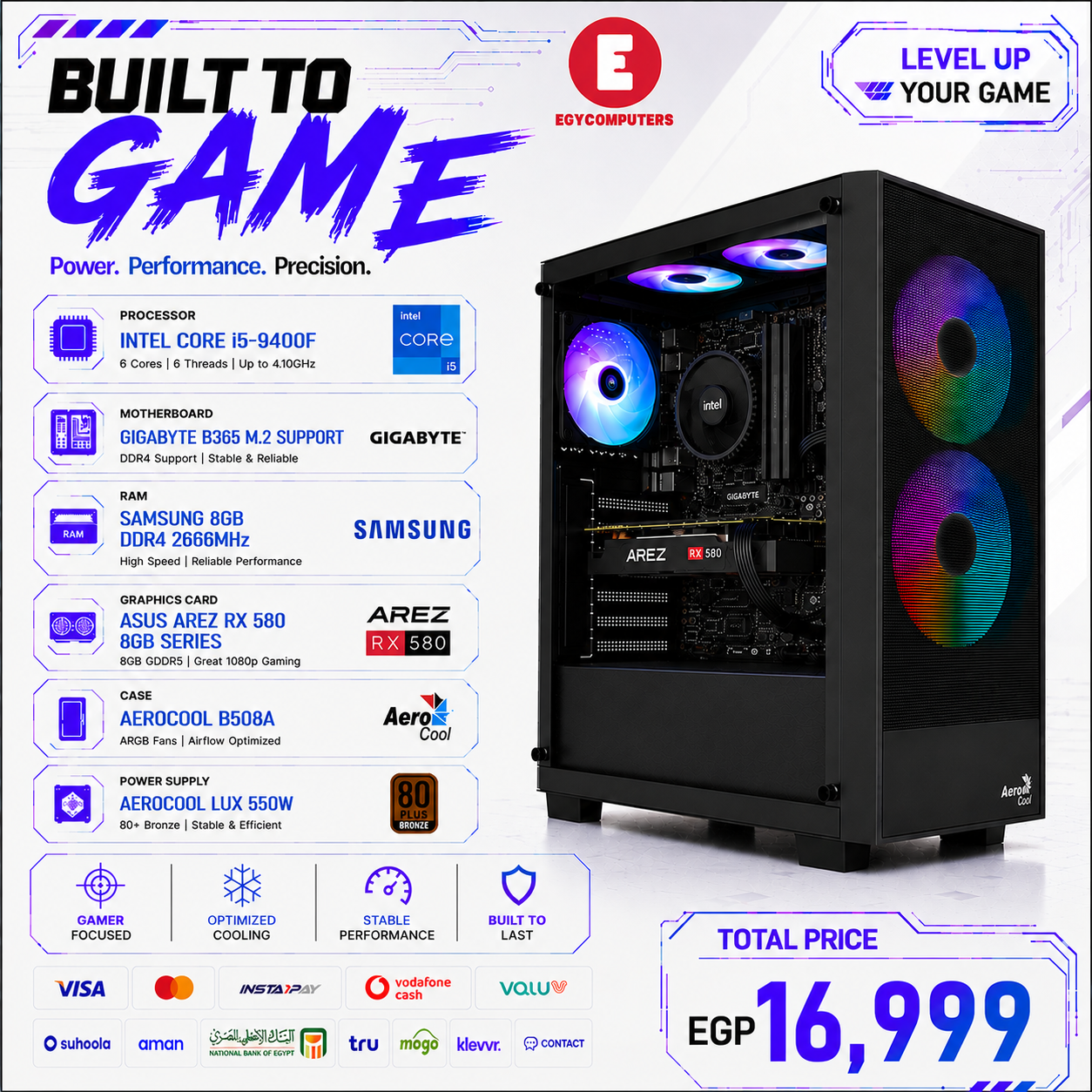 Intel i5-9400F Gaming PC (RX 580 8GB,8GB DDR4 RAM)
